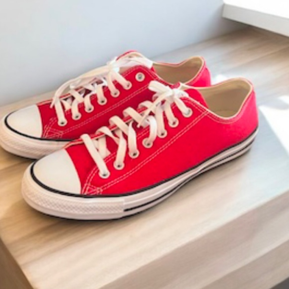 Converse Low-Top Canvas Sneakers in Bright Red with White Accents